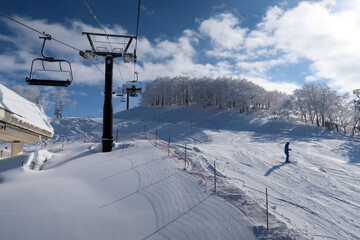 快晴の日本のスキーリゾート