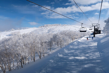 Fototapeta na wymiar 快晴の日本のスキーリゾート