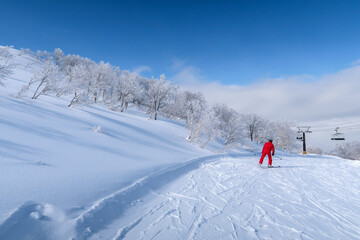 快晴の日本のスキーリゾート
