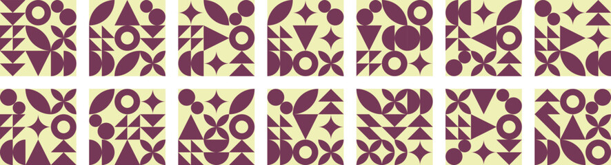 Modern grid flyer with geometric shapes, geometry graphics and abstract background vector set