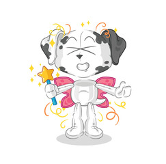 dalmatian dog fairy with wings and stick. cartoon mascot vector