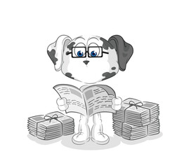 dalmatian dog read newspaper cartoon. character vector