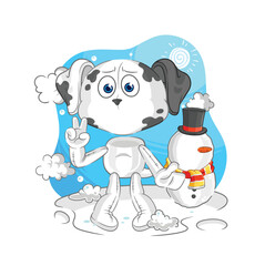 dalmatian dog in cold winter character. cartoon mascot vector