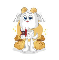mountain goat propose with ring. cartoon mascot vector