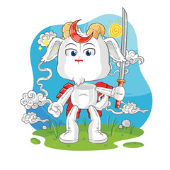 mountain goat samurai cartoon. cartoon mascot vector