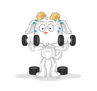 mountain goat weight training illustration. character vector