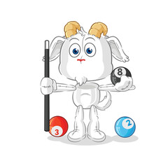 mountain goat plays billiard character. cartoon mascot vector