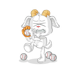 mountain goat baseball pitcher cartoon. cartoon mascot vector