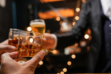 Celebrate whiskey on a friendly party in  restaurant