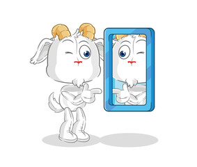 mountain goat looking into mirror cartoon. cartoon mascot vector