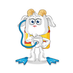 mountain goat diver cartoon. cartoon mascot vector