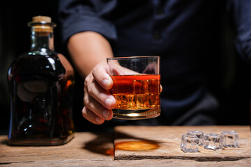 Barman pouring whiskey whiskey glass beautiful night