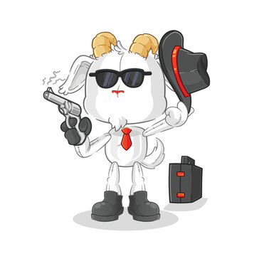 mountain goat mafia with gun character. cartoon mascot vector