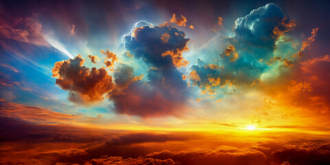 Fototapeta premium Colorful and magnificent cloudscape sunset, beauty nature background. Dramatic and vivid colors of the sky. Render