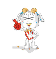 mountain goat fan with popcorn illustration. character vector