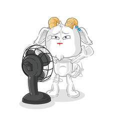 mountain goat with the fan character. cartoon mascot vector
