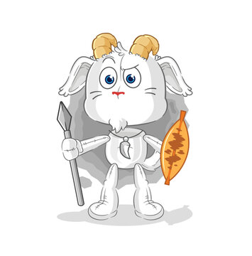 mountain goat african tribal fighter mascot. cartoon vector