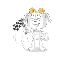 mountain goat hold finish flag. cartoon mascot vector