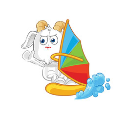 mountain goat windsurfing character. mascot vector
