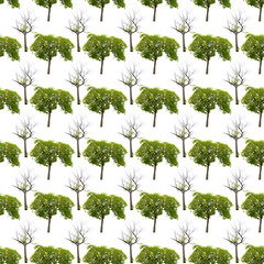 Ornamental pattern created from a photograph of branches and trees on a white background.