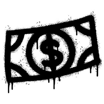 Spray Painted Graffiti dollar icon Word Sprayed isolated with a white background. graffiti cash icon with over spray in black over white. Vector illustration.