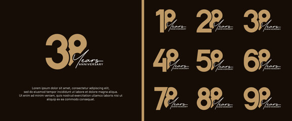 set of anniversary logo flat gold color on black background for celebration moment