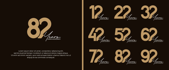 set of anniversary logo flat gold color on black background for celebration moment