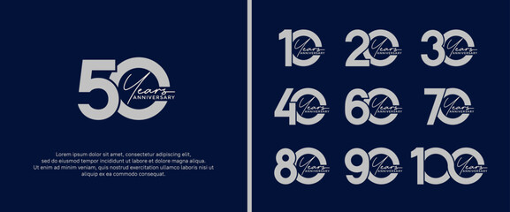 set of anniversary logo flat gray color on blue background for celebration moment - obrazy, fototapety, plakaty