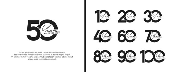 set of anniversary logo flat black color on white background for celebration moment - obrazy, fototapety, plakaty
