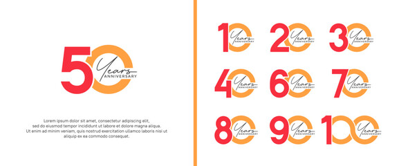 set of anniversary logo flat red and orange color on white background for celebration moment