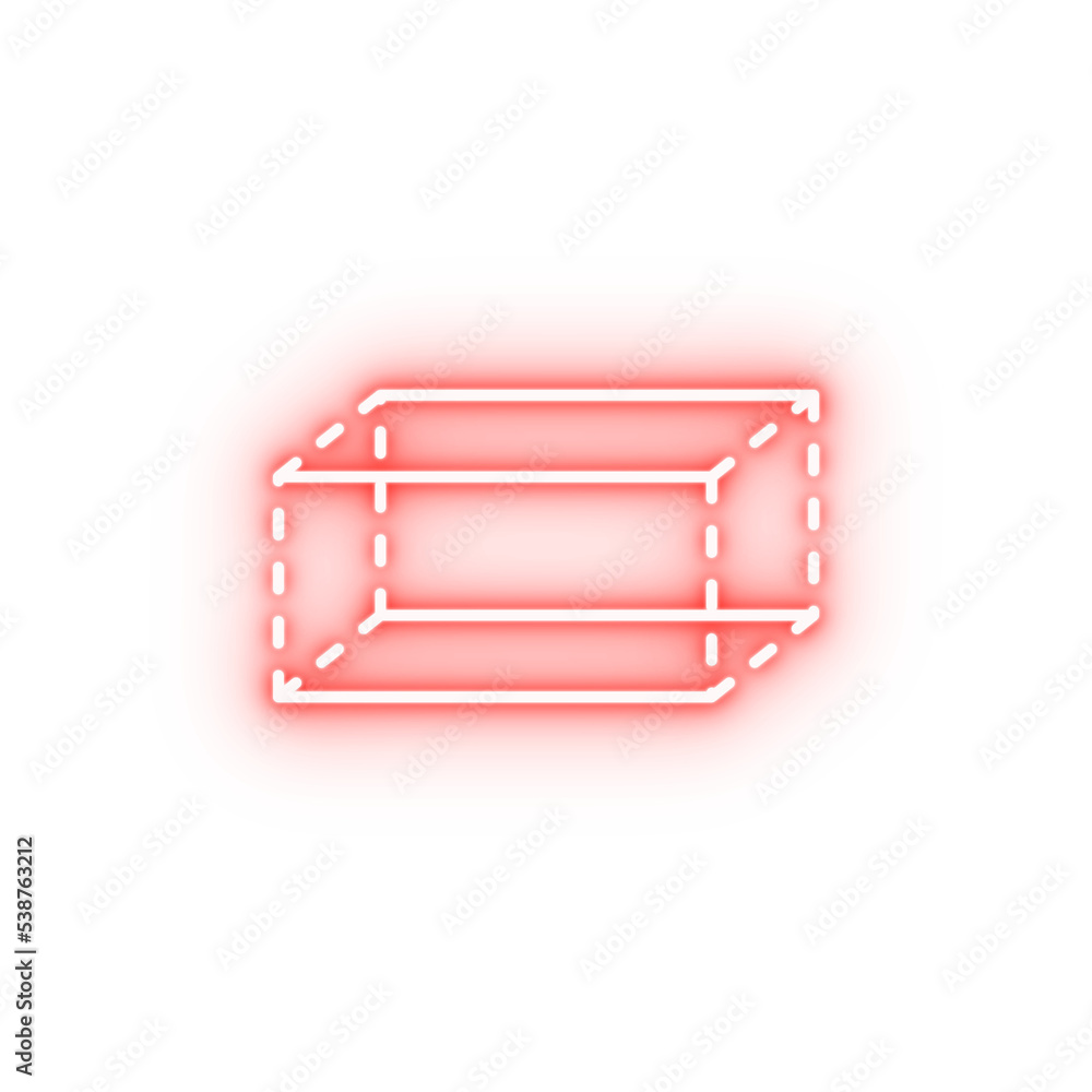 Poster 3d rectangle with dashed edges neon icon