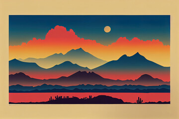 Fototapeta na wymiar Arizona Desert Dreaming print one color and two color set, Desert vibes 2d graphic print design for apparel, sticker, poster, background and others. Western outdoors vintage artwork.