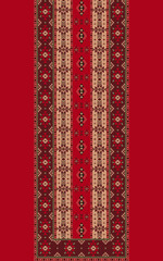 Ethnic dress, shirts pattern. Ethnic neckline red color embroidery pattern. Vector ethnic geometric neckline Navajo traditional pattern. Tribal art shirts fashion. Neck embroidery border ornaments.