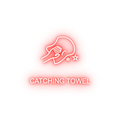 cleaning with catching towel neon icon