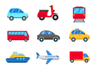 Set of transportation icons with flat style isolated on white background. Simple transportations vector collection