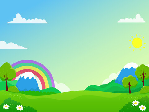 Cute nature landscape vector illustration suitable for kids' backgrounds or wallpaper