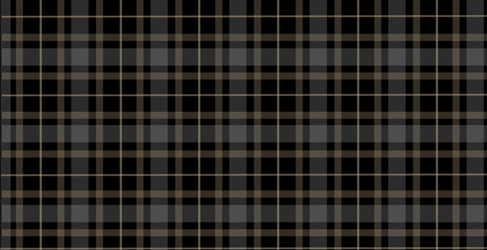 Black plaid fabric texture with beige stripes vector background.