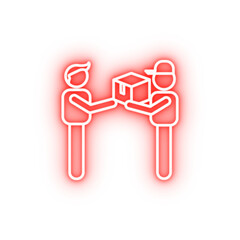 the postman delivers the parcel outline neon icon