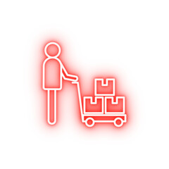 Fototapeta premium worker with a cart outline neon icon