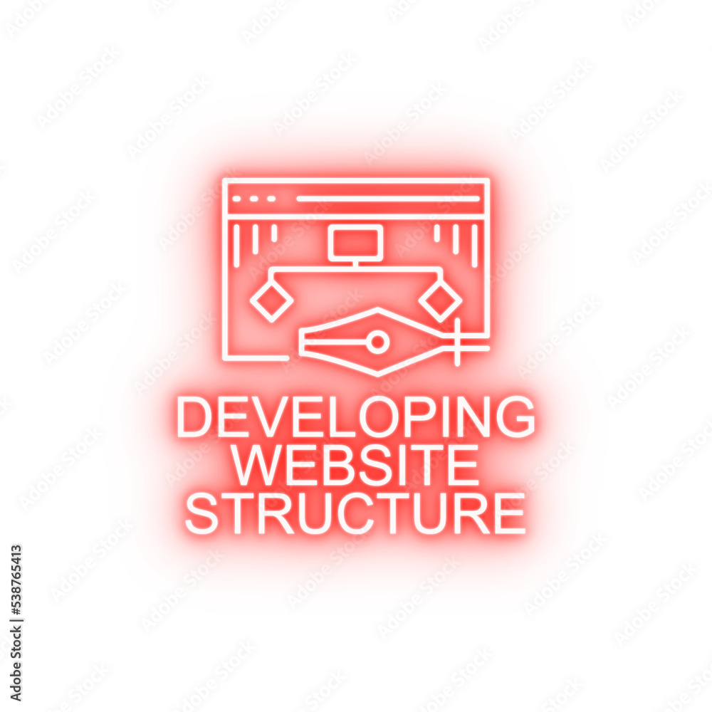 Poster developing website structure neon icon
