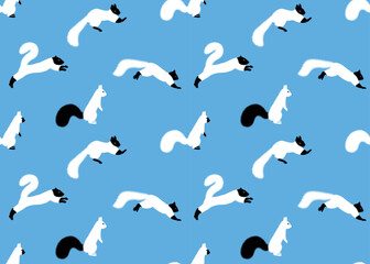 Pattern squirrel. Cartoon squirrel. Set of cute funny cartoon squirrels collection vector illustration flat isolated on blue background.