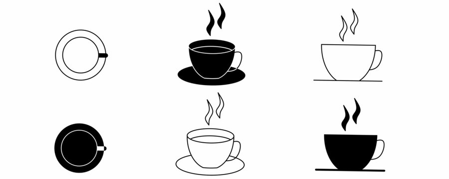 Top View And Side View Coffee Or Tea Cup Icon Set Isolated On White Background