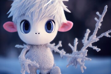 3D Rendered computer-generated Jack Frost for the 2022-2023 Winter Holiday. Special edition frozen jack frost kawaii character winter white