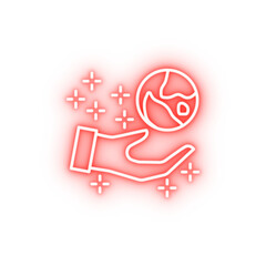 Earth hand neon icon