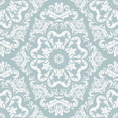 Classic seamless pattern. Damask orient ornament. Light blue and white classic vintage background. Orient ornament for fabric, wallpaper and packaging