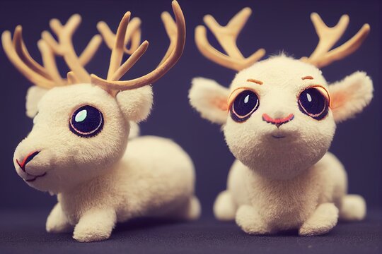 3D Rendered computer-generated holiday Reindeer for the 2022-2023 Winter Holiday. Special edition Christmas reindeer with realistic fur and kawaii look