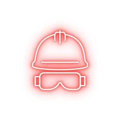 construction helmet and glasses outline neon icon