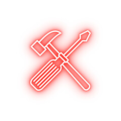 hammer and screwdriver outline neon icon