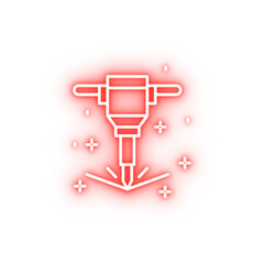 Construction jackhammer neon icon