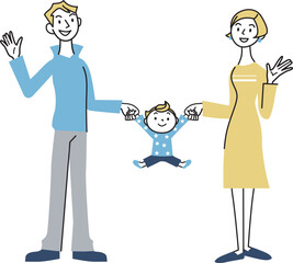 夫婦と赤ちゃんの手を繋ぐイラスト
